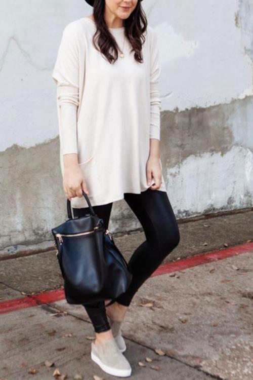 Pockets Long Sleeve Loose T Shirt - Fashionpara
