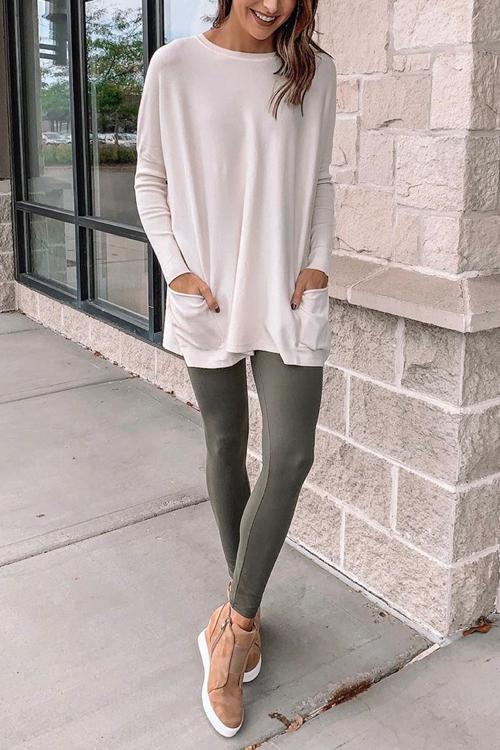 Pockets Long Sleeve Loose T Shirt - Fashionpara