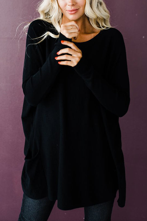 Pockets Long Sleeve Loose T Shirt - Fashionpara