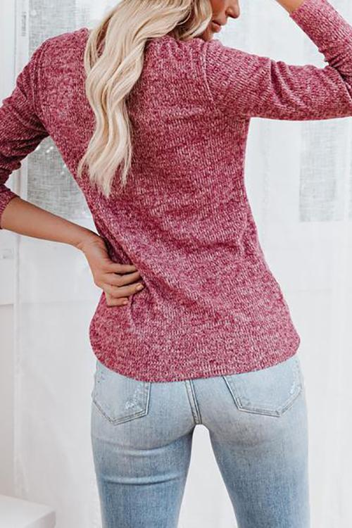 Button O Neck Knit Long Sleeve Top - Fashionpara