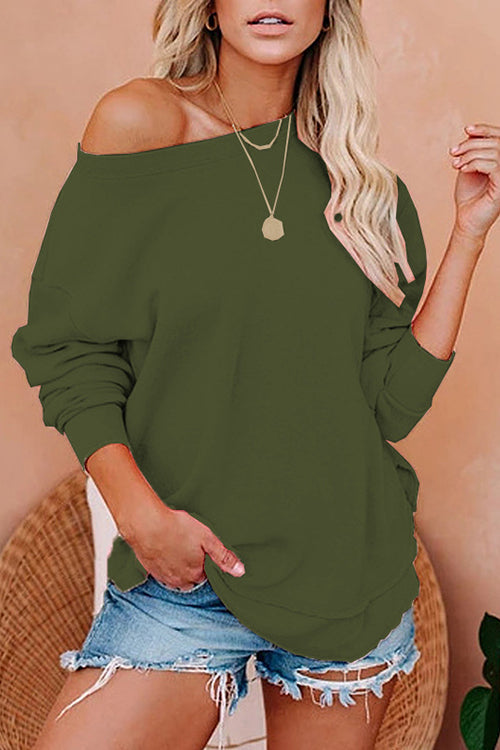 Solid Dew Shoulder Loose T Shirt - Fashionpara