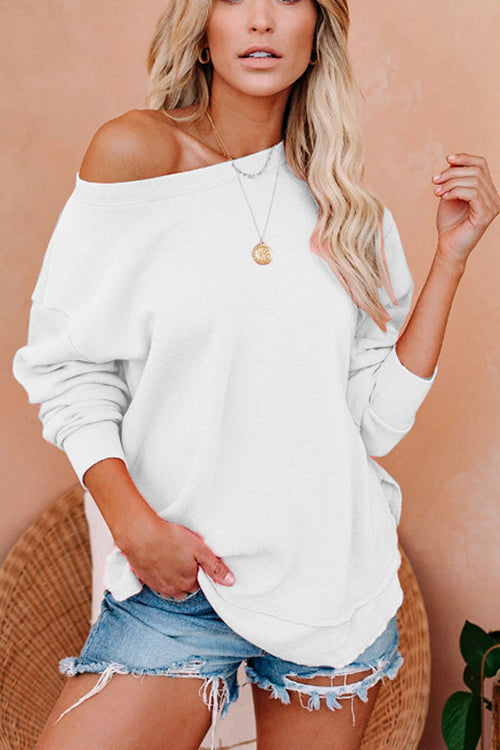 Solid Dew Shoulder Loose T Shirt - Fashionpara