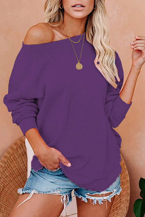 Solid Dew Shoulder Loose T Shirt - Fashionpara