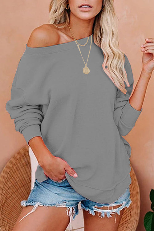 Solid Dew Shoulder Loose T Shirt - Fashionpara