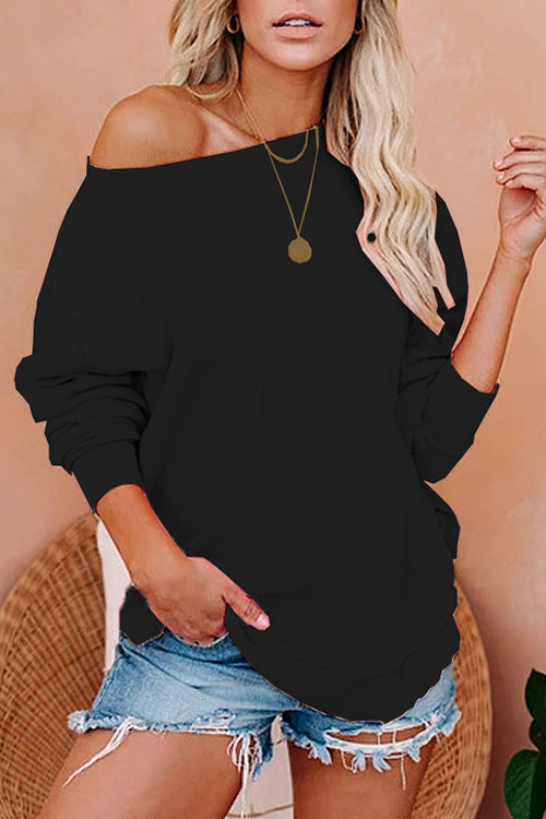 Solid Dew Shoulder Loose T Shirt - Fashionpara