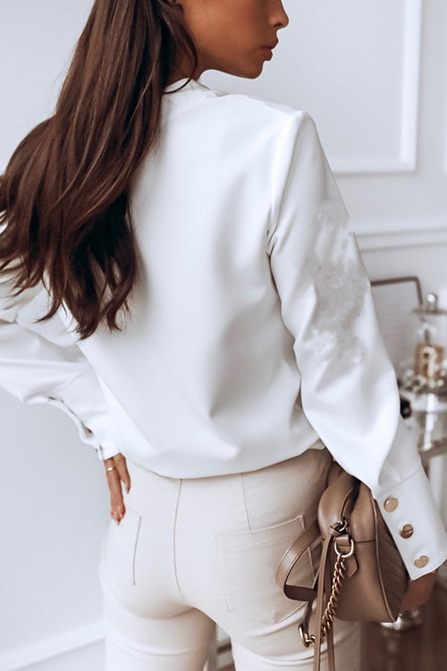 Shirt Collar Long Sleeve Blouse - Fashionpara