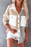 Colorblock Fleece Pockets Button Shirt