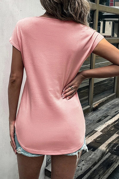 Zip Neck Lace Short Sleeve T-Shirt