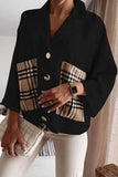 Lapel Plaid Pocket Button Blouse