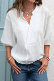 V Neck Seven Puff Sleeve Blouse