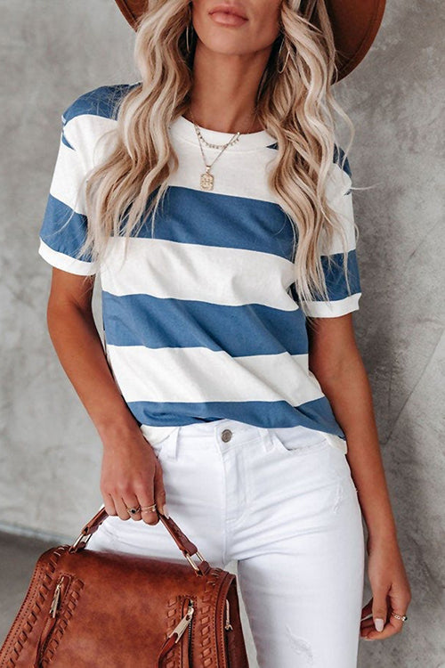 Wide Stripe O Neck Tee - Fashionpara
