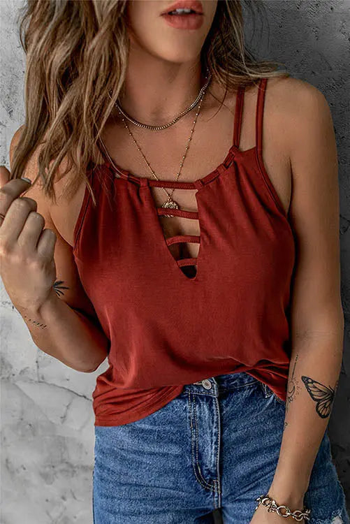 Hollow Criss Cross Tank Top - Fashionpara