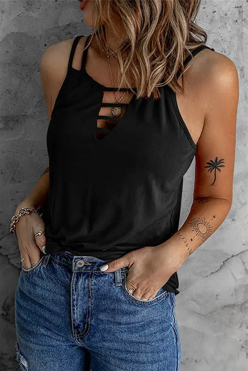 Hollow Criss Cross Tank Top - Fashionpara