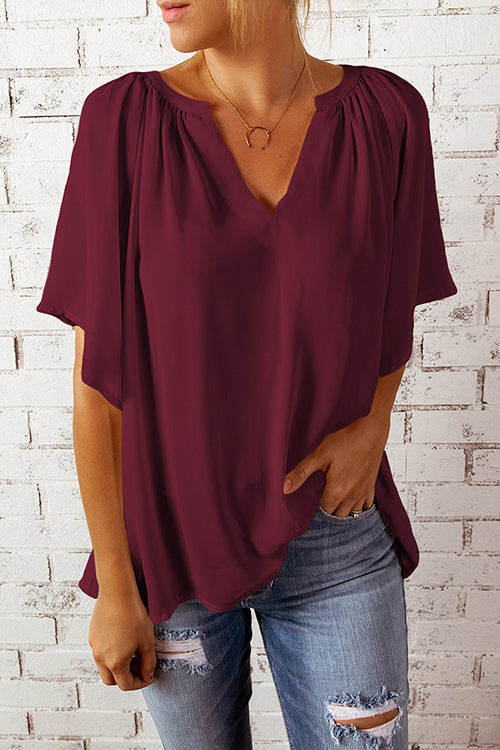 Oversized V Neck Blouse - Fashionpara