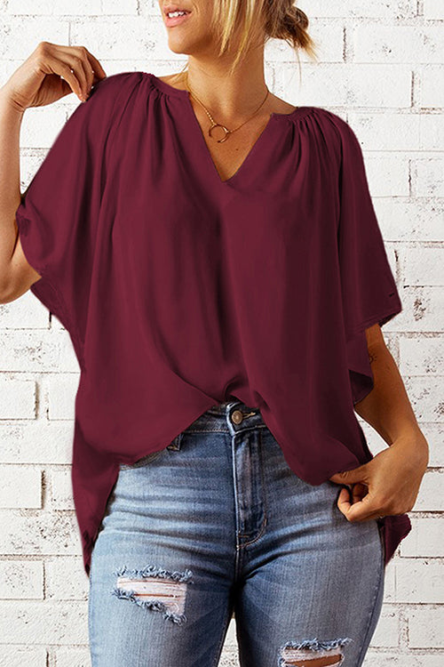 Oversized V Neck Blouse - Fashionpara
