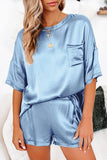 Satin Loose T Shirt Shorts Set