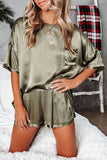 Satin Loose T Shirt Shorts Set