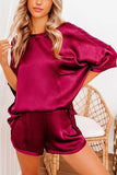 Satin Loose T Shirt Shorts Set