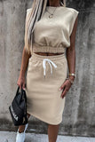 Drawstring Crop Skirt Set