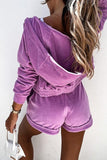 Solid Zipper Hoodie Jackets Shorts Set