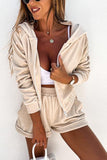 Solid Zipper Hoodie Jackets Shorts Set