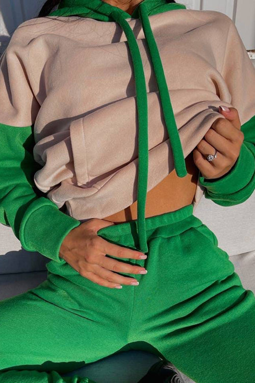 Color Block Hoodie & Sweatpants Set - Fashionpara
