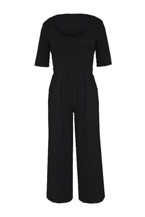 U Neck Short Sleeve Loose Jumpsuit - Fashionpara