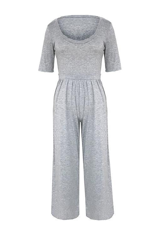 U Neck Short Sleeve Loose Jumpsuit - Fashionpara