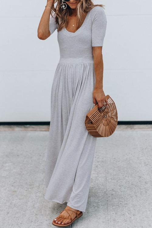 U Neck Short Sleeve Loose Jumpsuit - Fashionpara