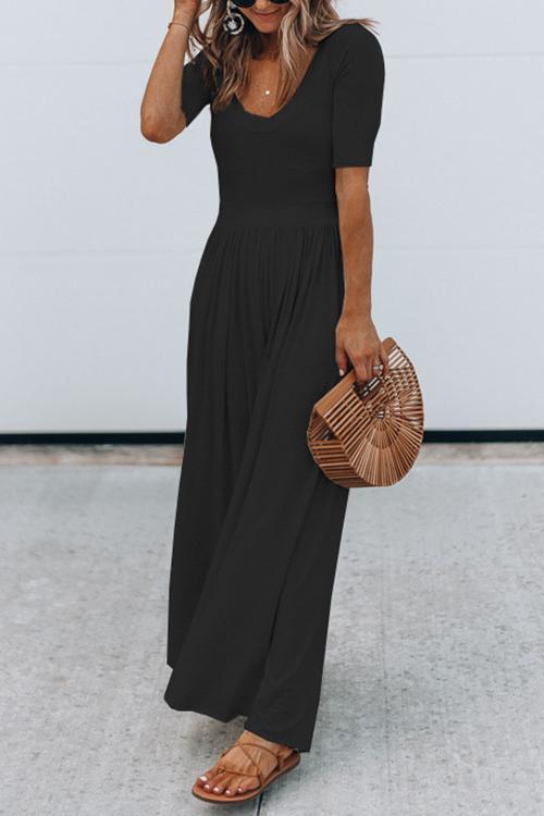 U Neck Short Sleeve Loose Jumpsuit - Fashionpara