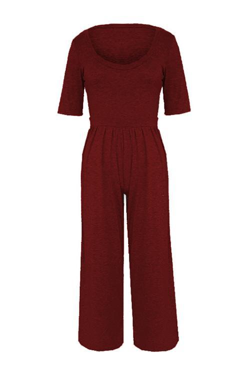 U Neck Short Sleeve Loose Jumpsuit - Fashionpara