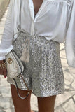 Sequin Drawstring Shorts - Fashiondia