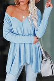 V Neck Irregular Long Sleeve T Shirt - Fashiondia
