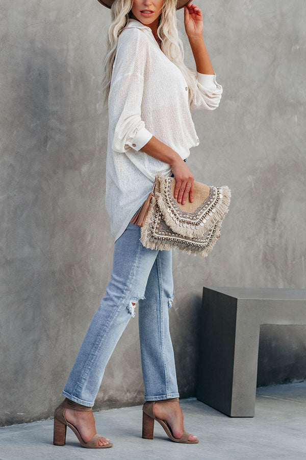 Button Down Ribbed Knit Top - Fashionpara