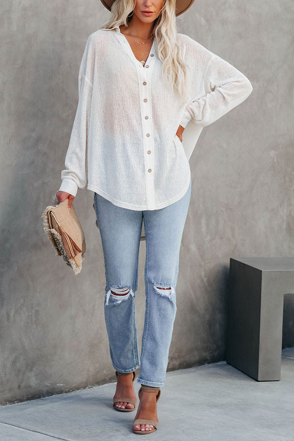Button Down Ribbed Knit Top - Fashionpara