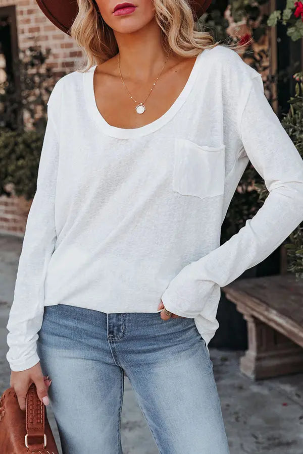 Everyday Long Sleeve Pockets Tee - Fashionpara