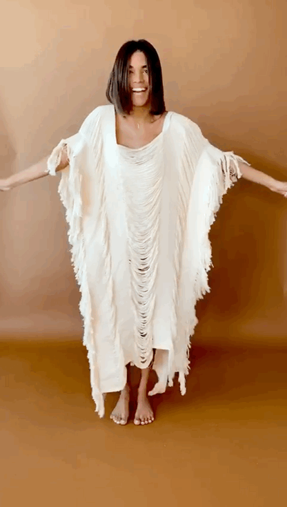 Raw Frayed Curning Cover Dress - Fashiondia