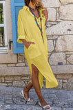 V Neck Pockets Slit Caftan Dress - Fashiondia