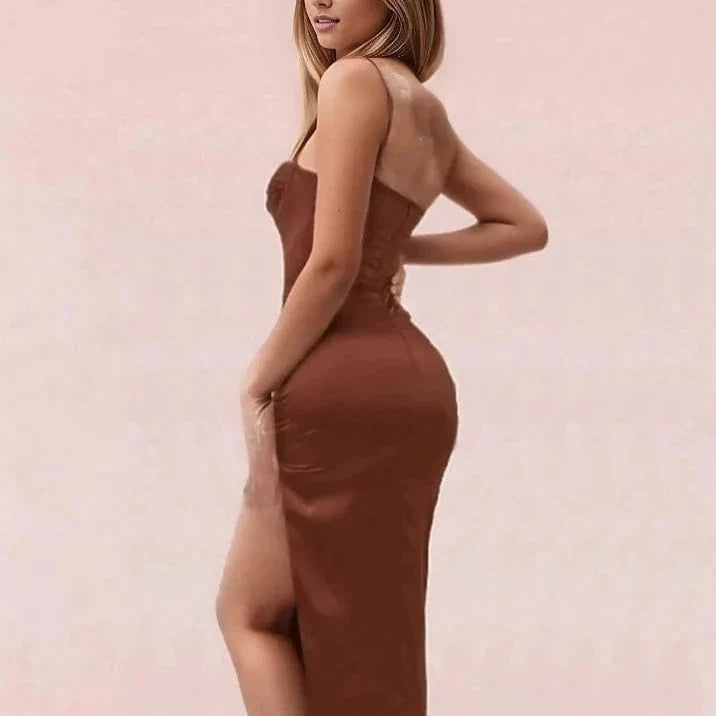 Bryne Bodycon Midi Dress - Tan Brown - Fashionpara