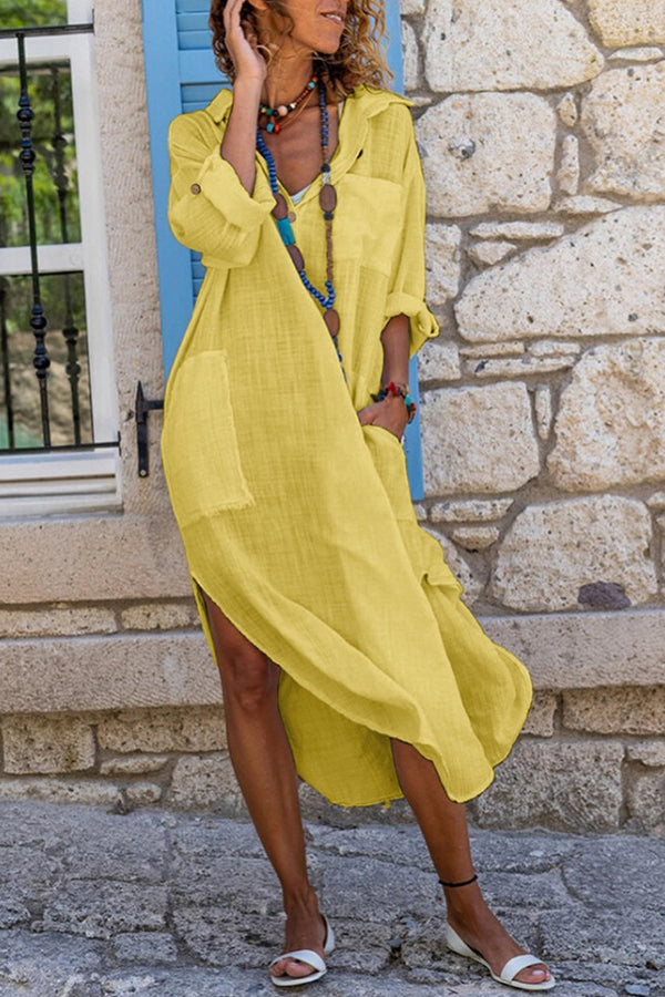 V Neck Pockets Slit Caftan Dress - Fashionpara