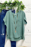 Cotton and linen V-neck T-shirt