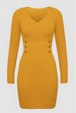 V Neck Yellow Sweater Mini Dress
