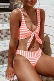 Knot Striped Two Pieces Swimsuit(4 Colors)