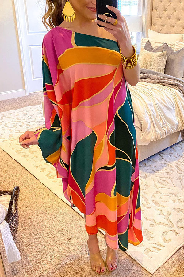Multi Print Asymmetrical One Shoulder Dress - Fashionpara