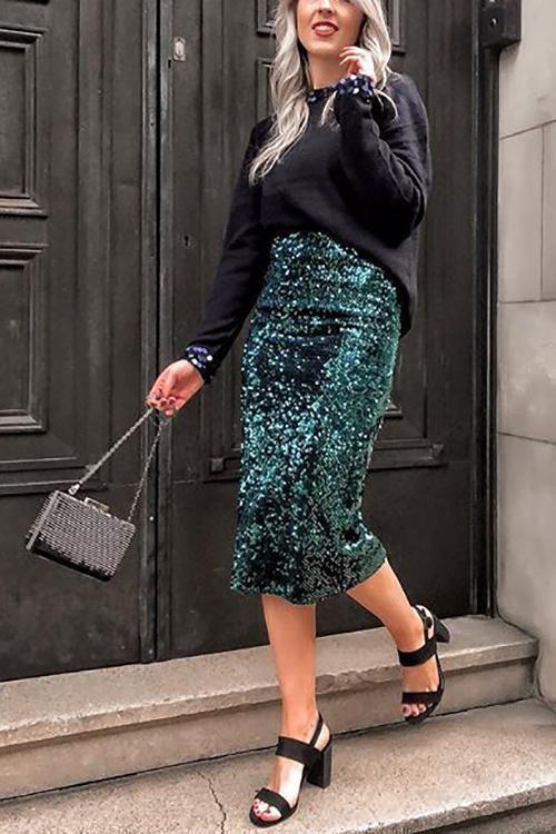 Sequin Pencil Skirt - Fashionpara