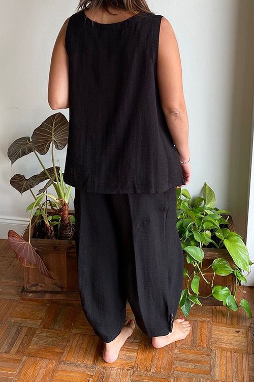 Solid O Neck Tank Pants Set - Fashionpara