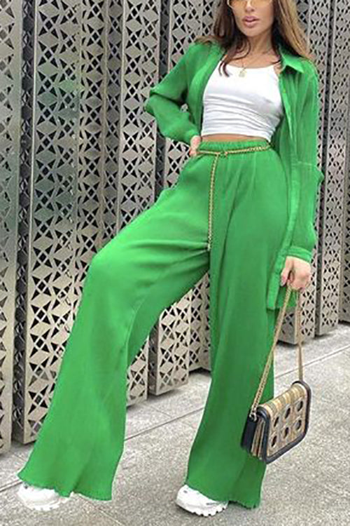 Pleated Oversized Shirt and Trouser Set - Fashionpara