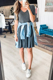 Solid Pleated Waist Short Sleeve Dress