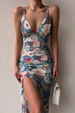 Floral Lace Back Slip Slit Slim Dress