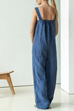 Square Neck Pockets Dungarees Jumpsuits